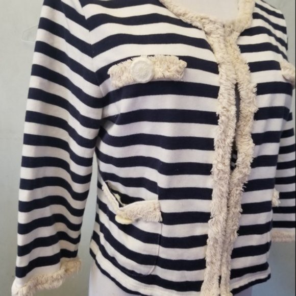Hazel crop striped 3/4 sleeve cardigan size Medium (M31) - Picture 5 of 8